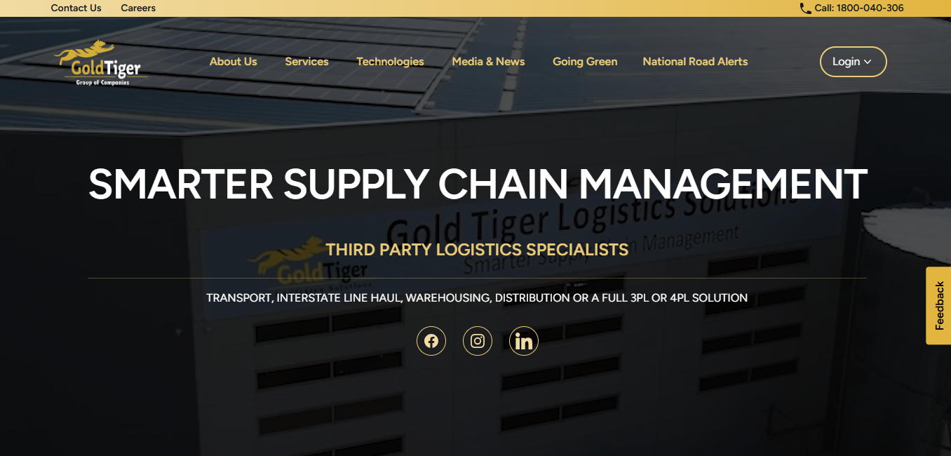 Alt text: Gold Tiger Logistics Homepage