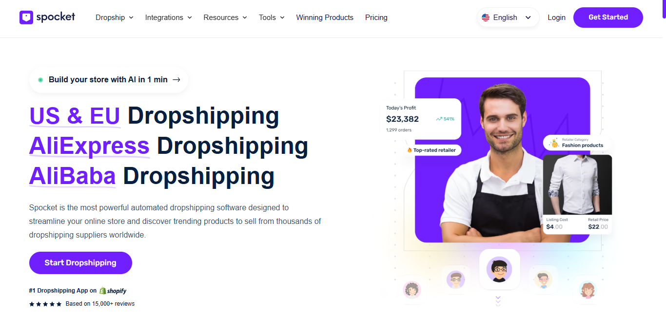 Alt text: Spocket Homepage