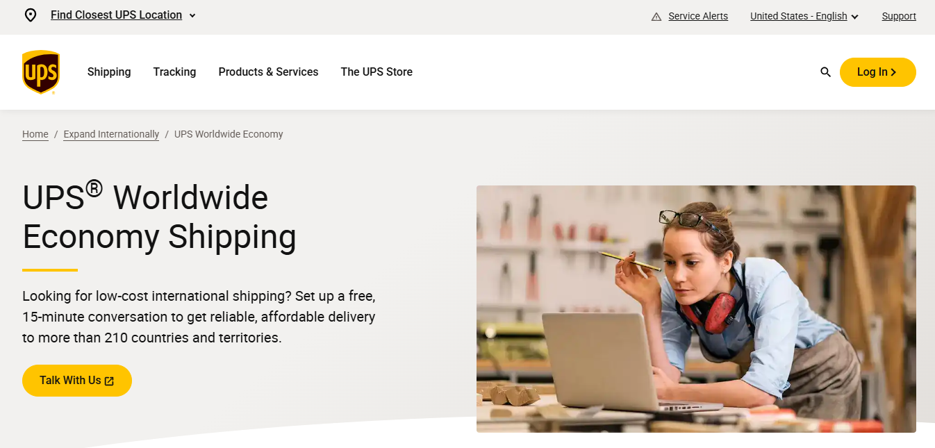 Alt text: UPS Worldwide webpage