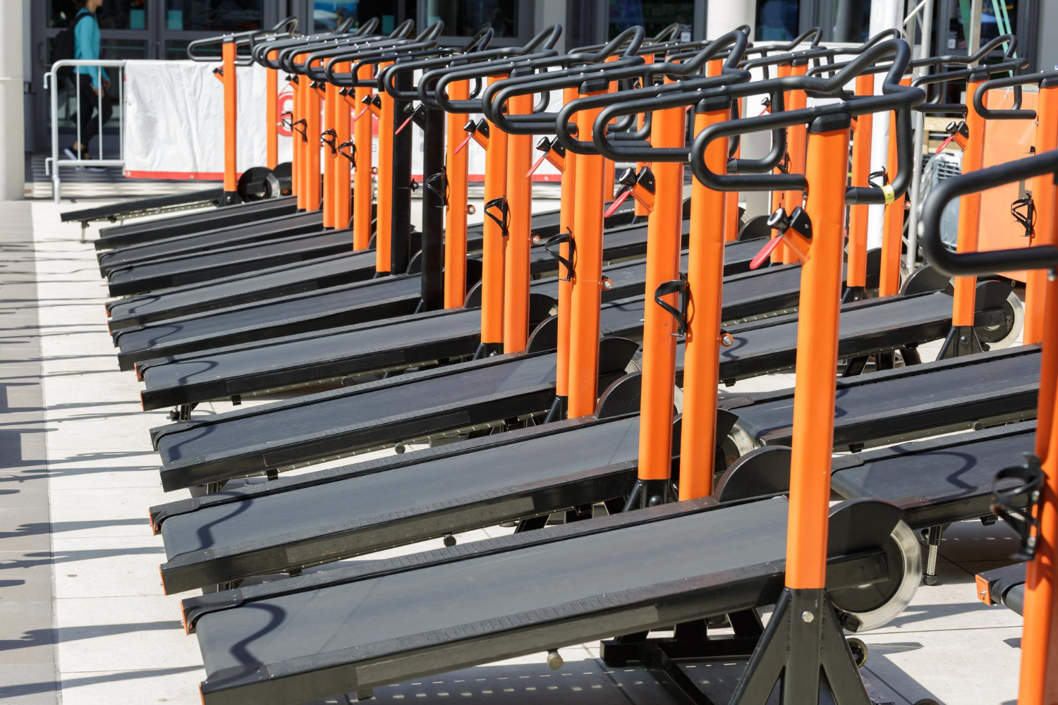 Alt text: High angle view of treadmills