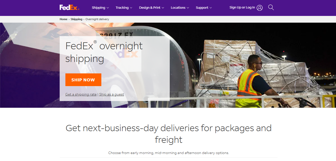 Alt text: FedEx Overnight Express webpage