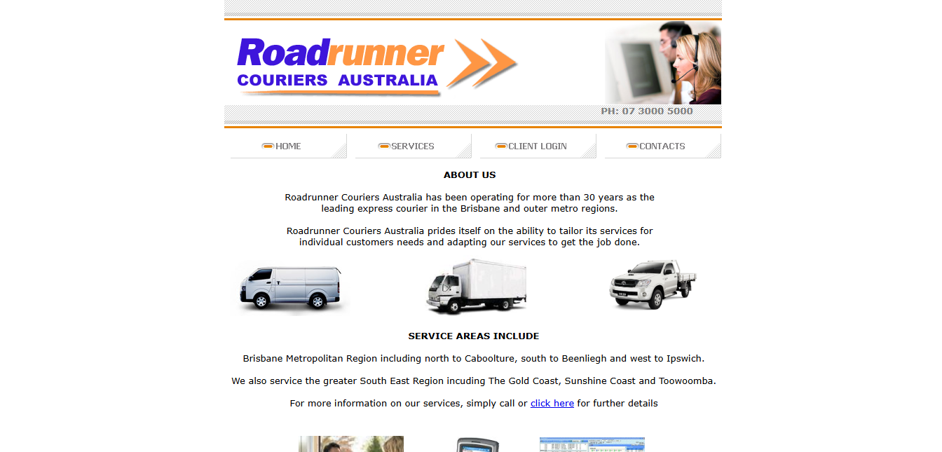 Alt text: Road Runner Couriers Homepage