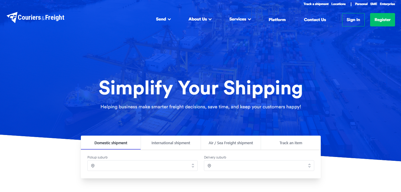 Alt text: Couriers & Freight Homepage