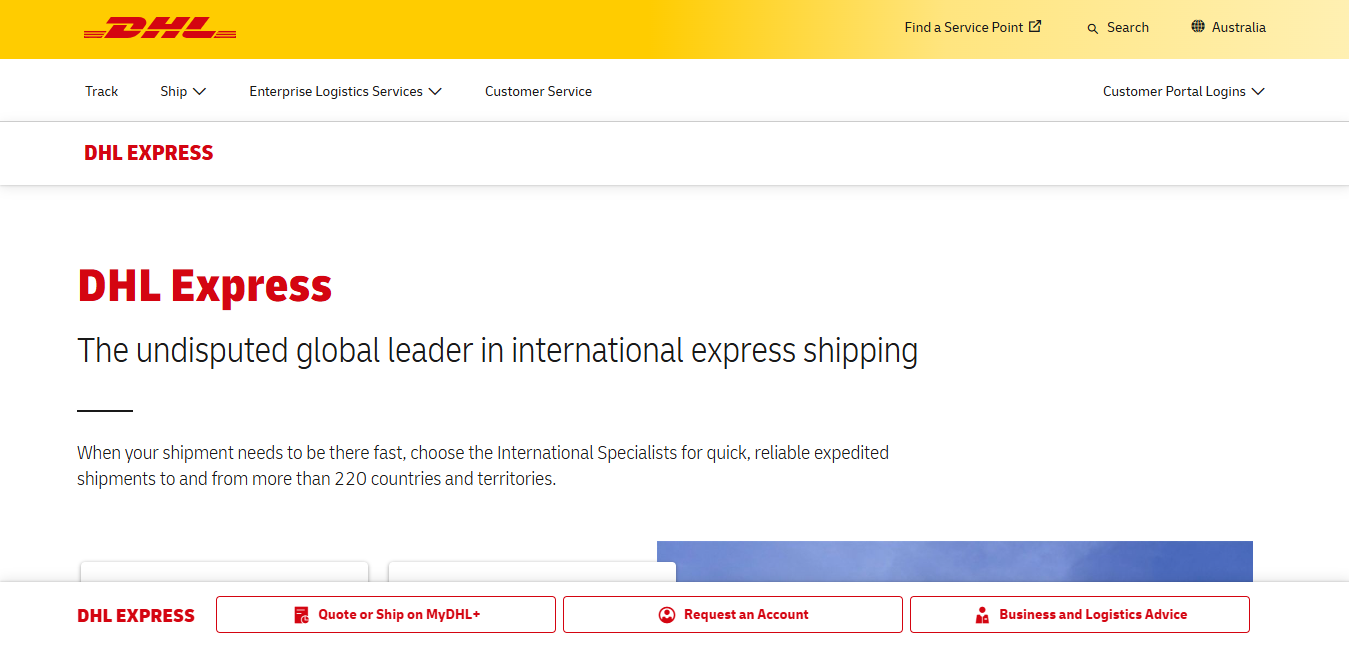 Alt text: DHL Express Homepage