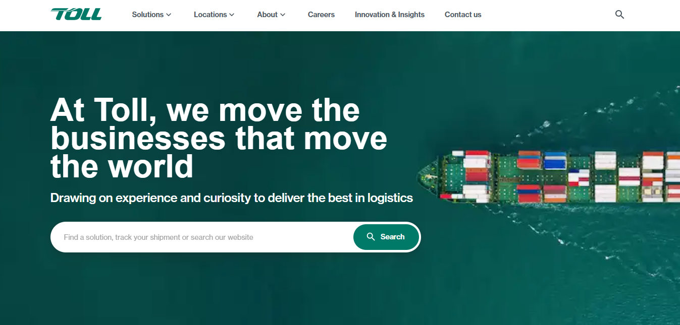 Alt text: Toll Homepage