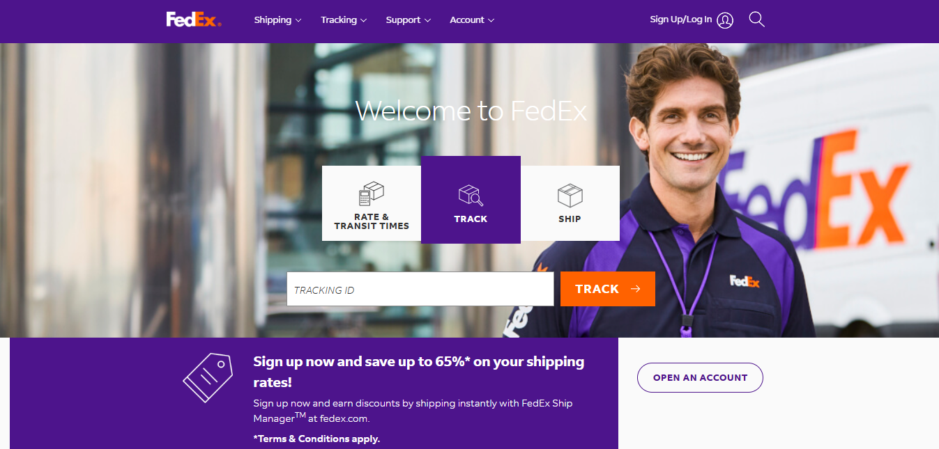 Alt text: FedEx Homepage