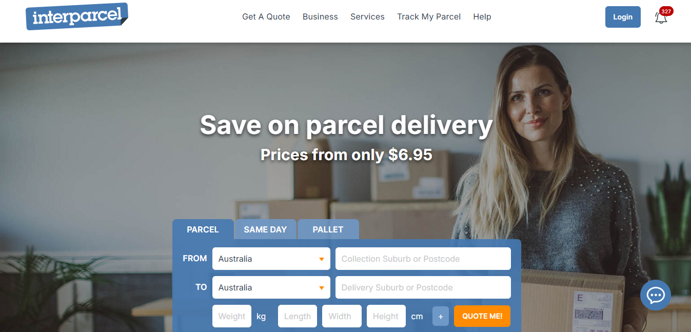 Alt text: Interparcel Homepage
