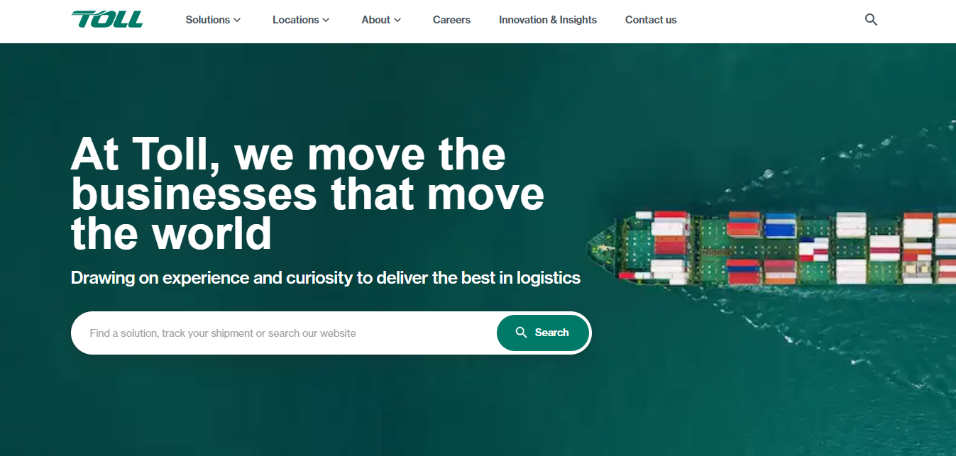 Alt text: Toll Group Homepage