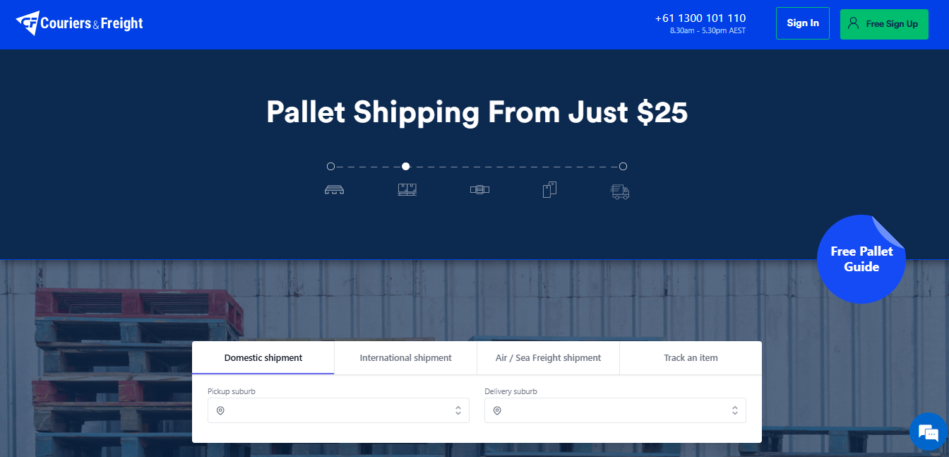 Alt text: Couriers & Freight’s Pallet Shipping Page