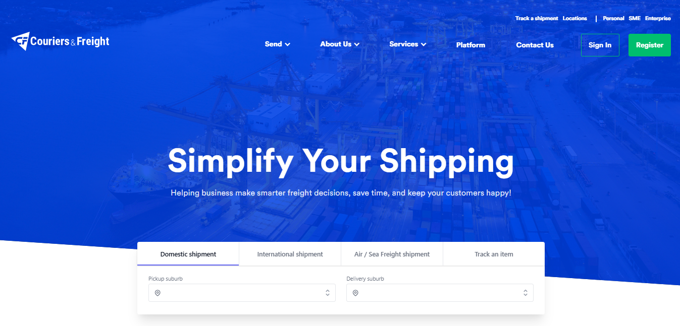 Alt text: Couriers & Freight Homepage