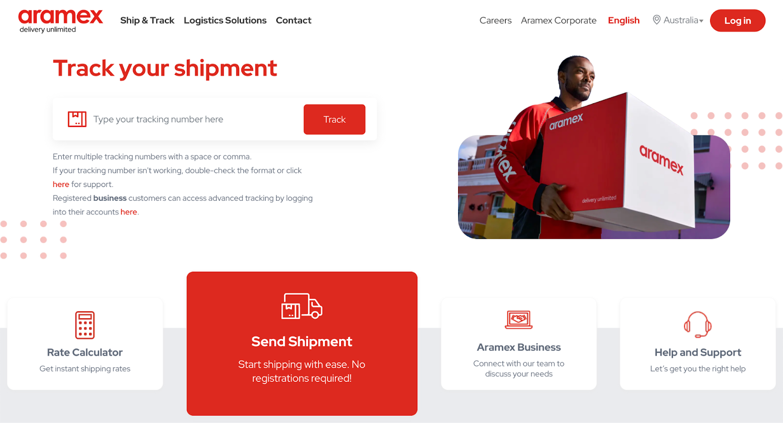 Alt text: Aramex Homepage