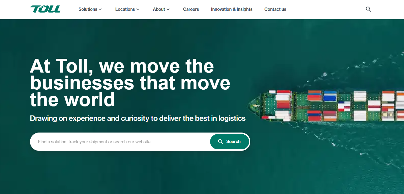 Alt text: Toll Group Homepage