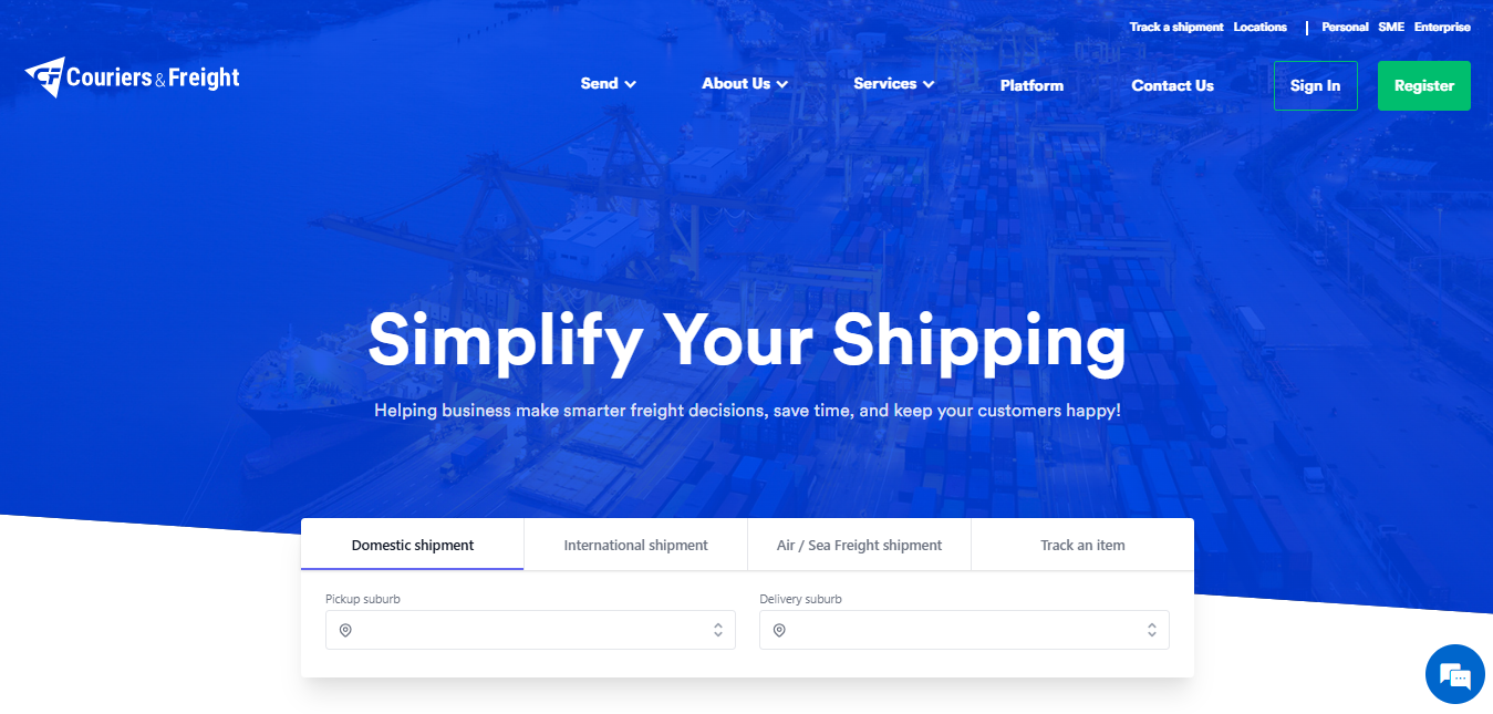 Alt text: Couriers & Freight Homepage