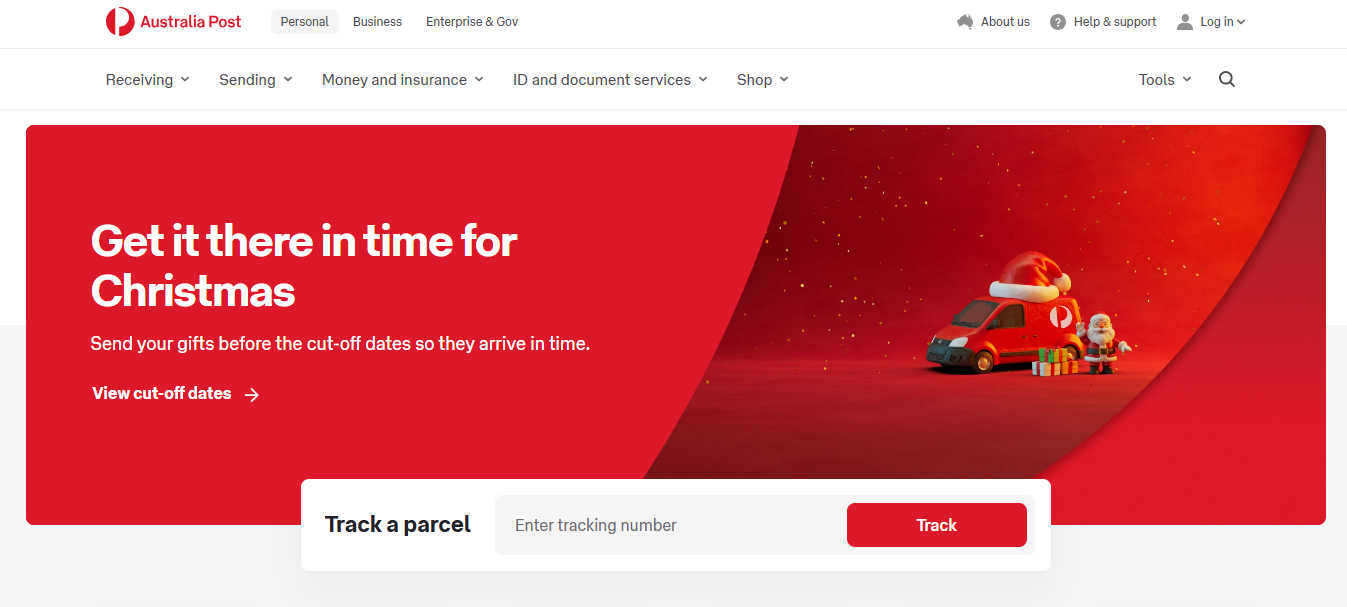 Alt text: Australia Post Homepage