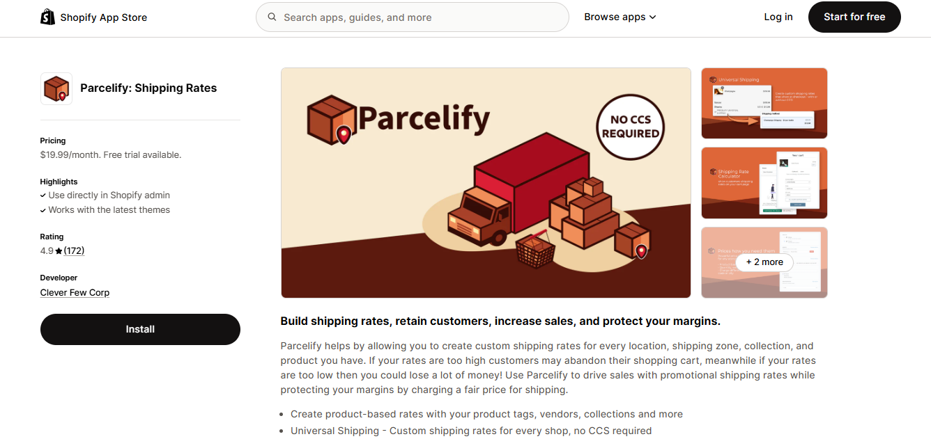Alt text: screenshot from Parcelify’s Shopify listing