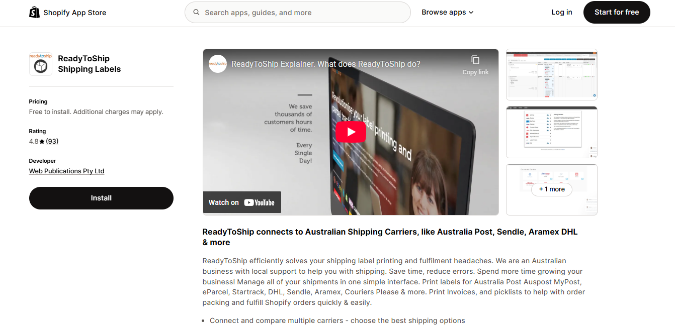 Alt text: screenshot from ReadyToShip’s Shopify listing