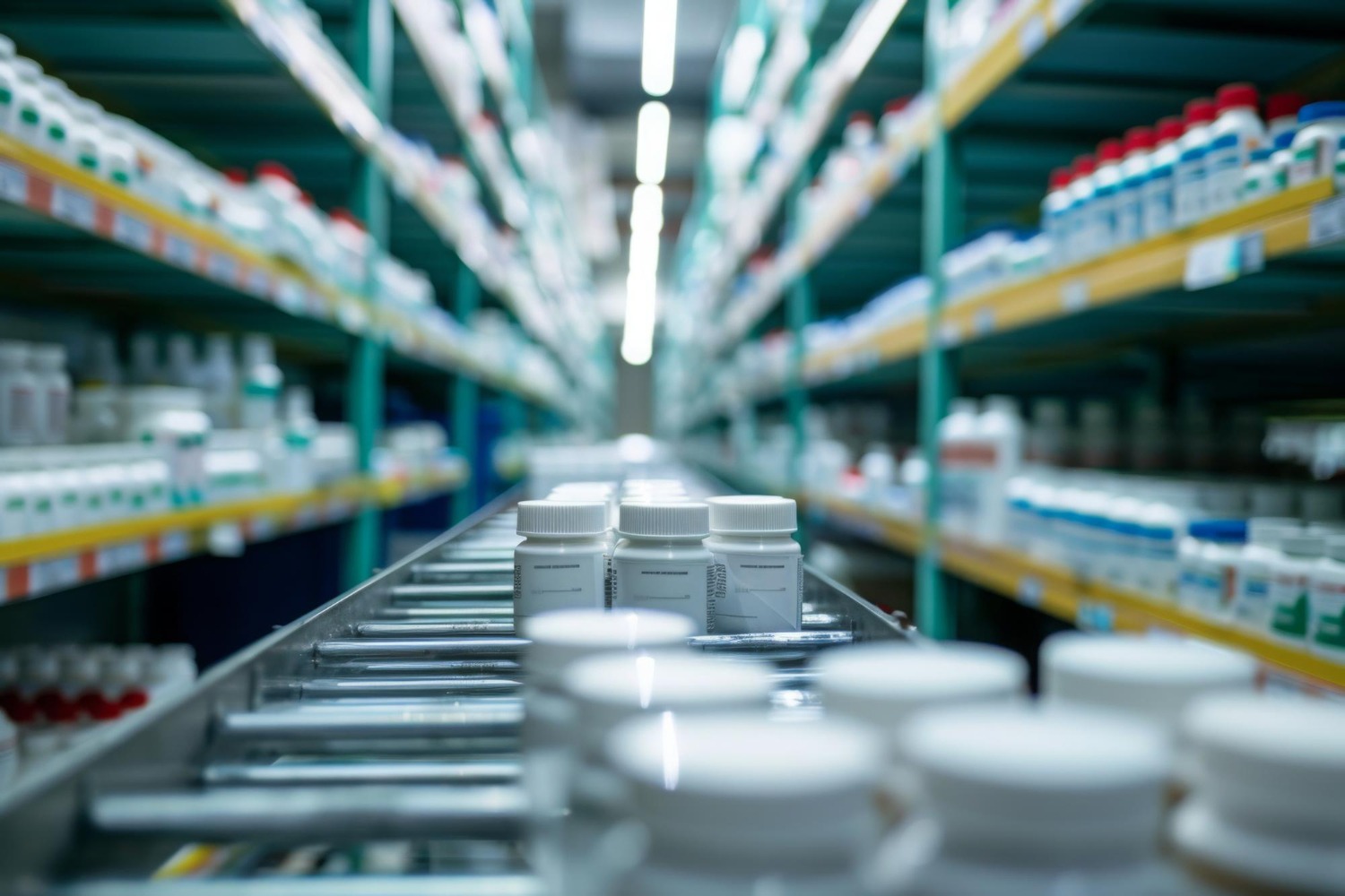 Alt text: From factory to pharmacy pharmaceuticals await shipment in a modern warehouse cuttingedge storage