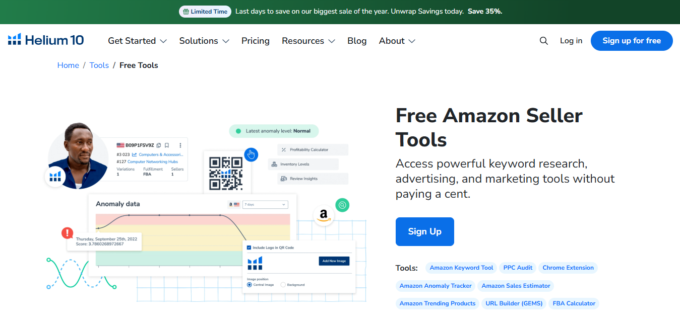 Alt text: Helium 10 Amazon Free Tools Page