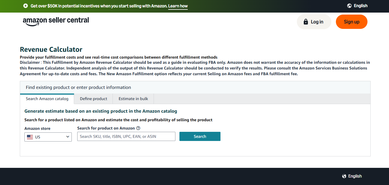Alt text: Amazon FBA Calculator page