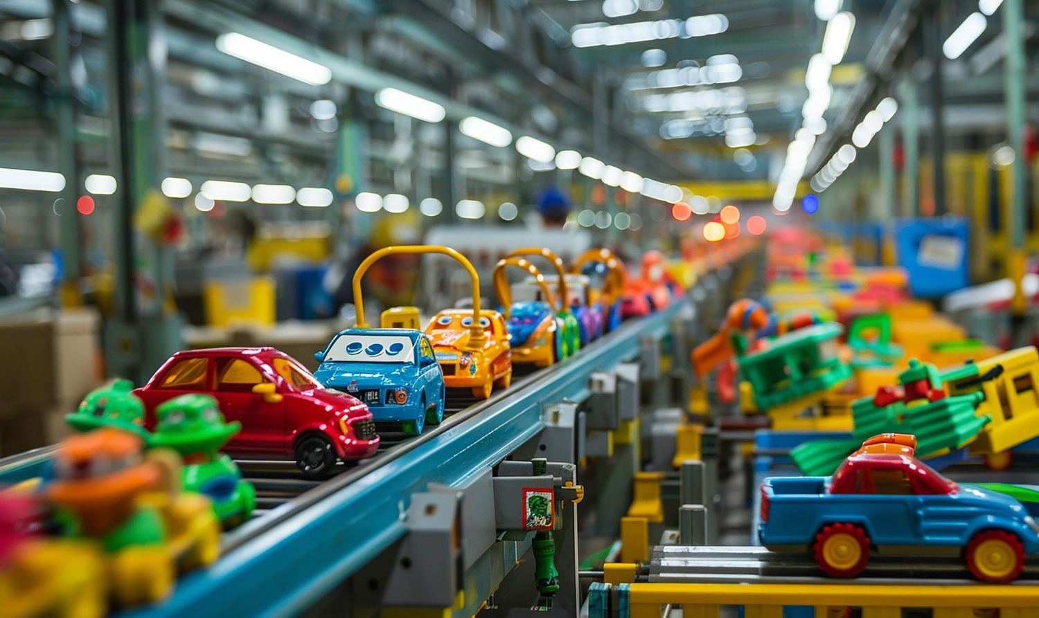 Alt text: Toys on a production line in a factory.