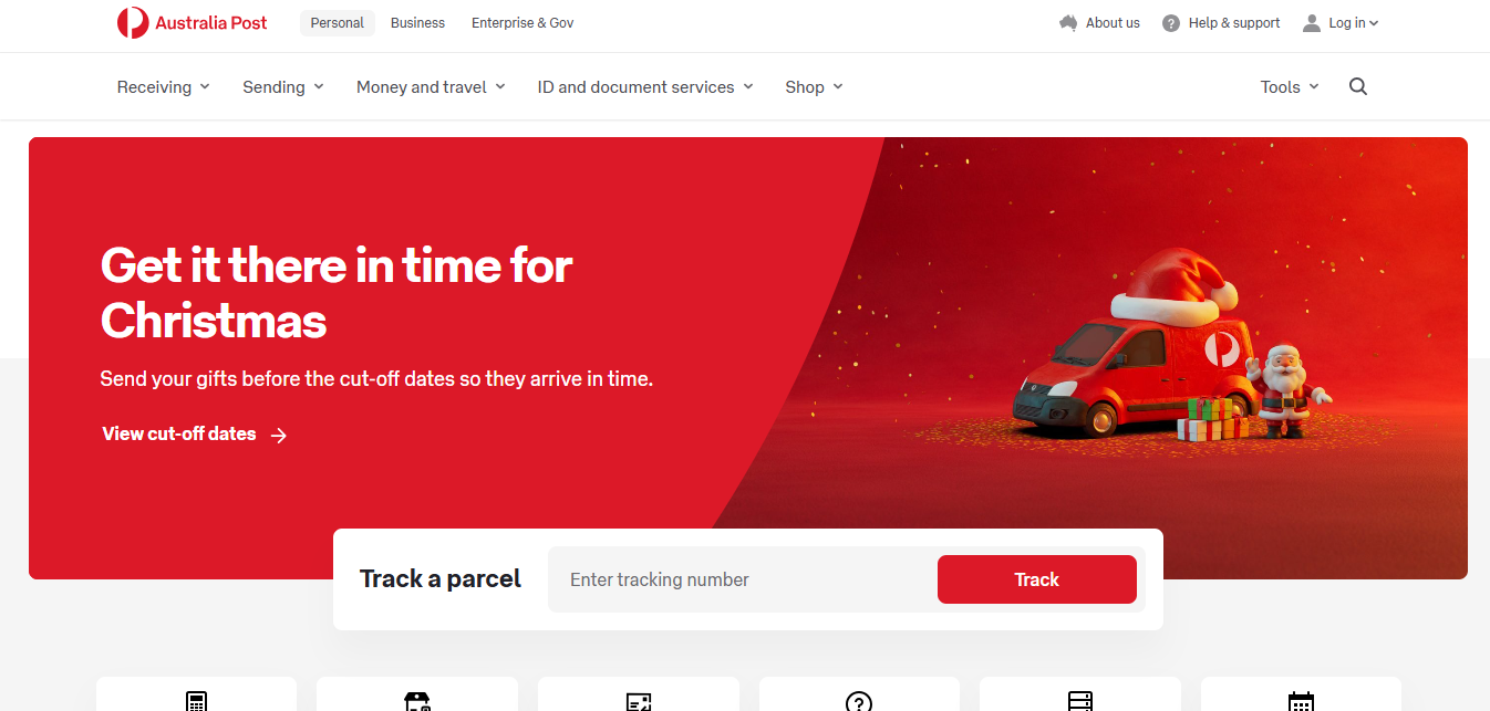 Alt text: Australia Post Homepage