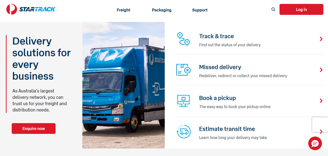 Alt text: StarTrack homepage