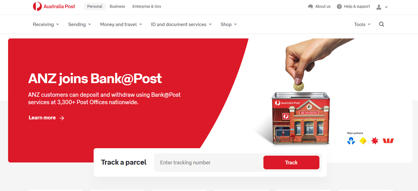 Alt text: Australia Post homepage