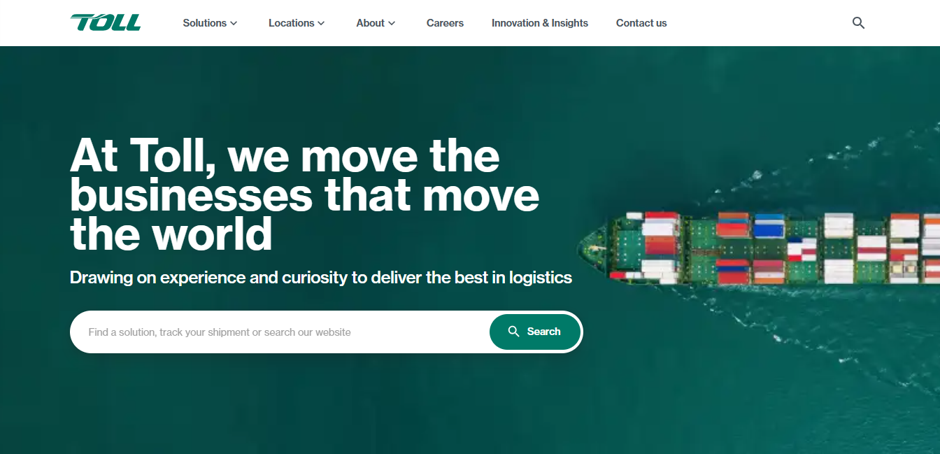 Alt text: Toll Group Homepage