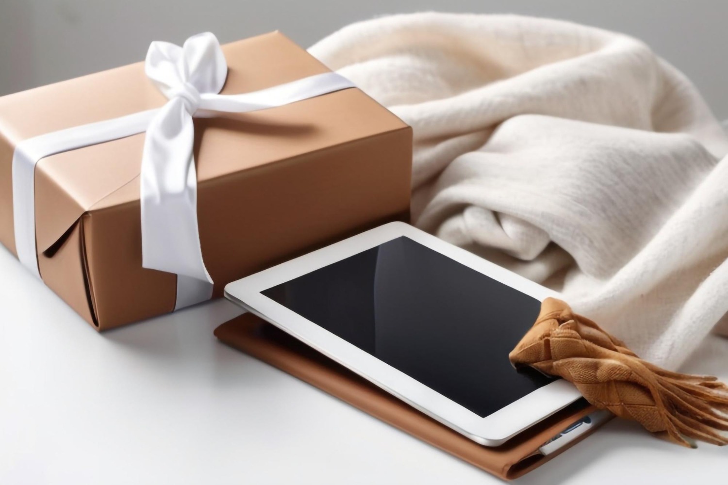 Alt text: Unpacking a new laptop from a cardboard box. Hands open the box. Unpacking the received parcel.