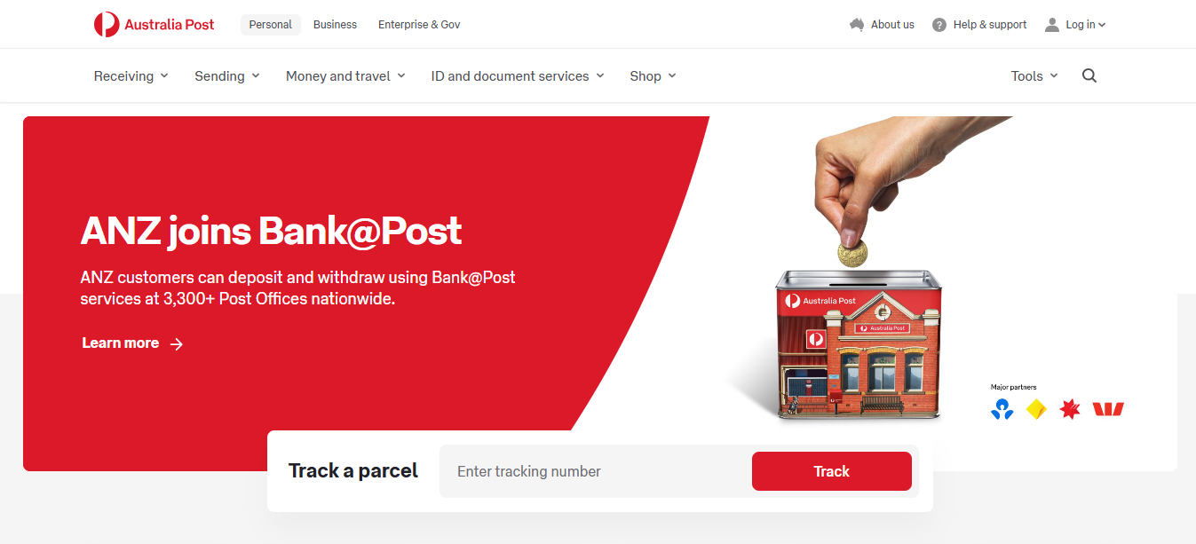 Alt text: Australia Post Homepage