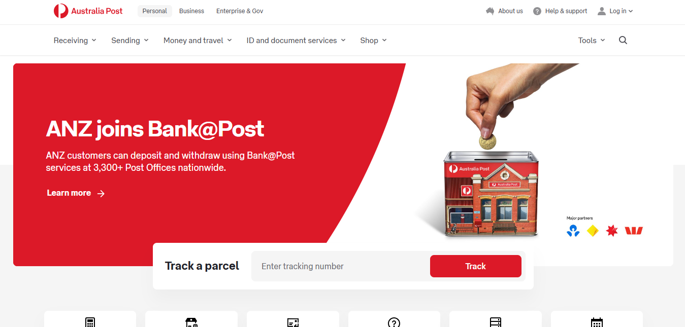 Alt text: Australia Post Homepage