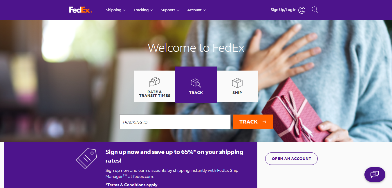 Alt text: FedEx Homepage