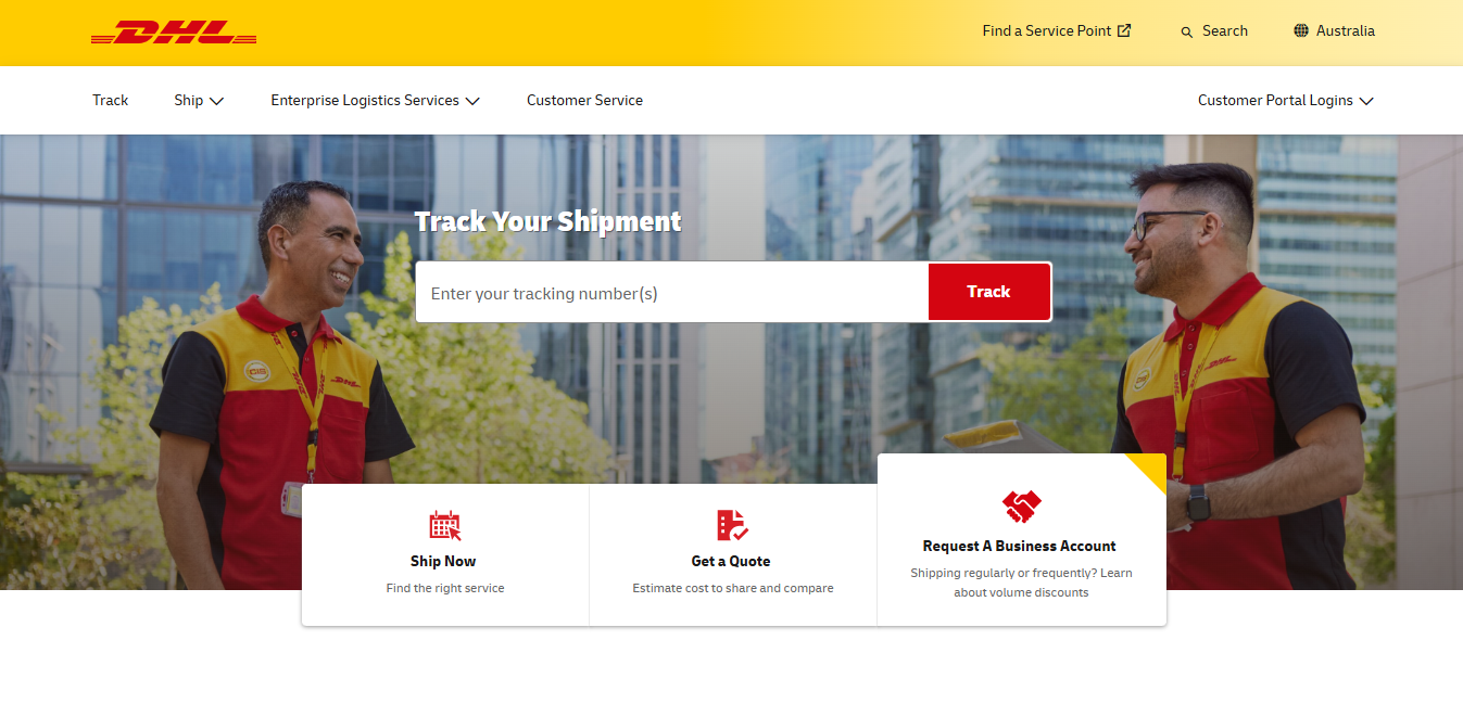 Alt text: DHL Homepage