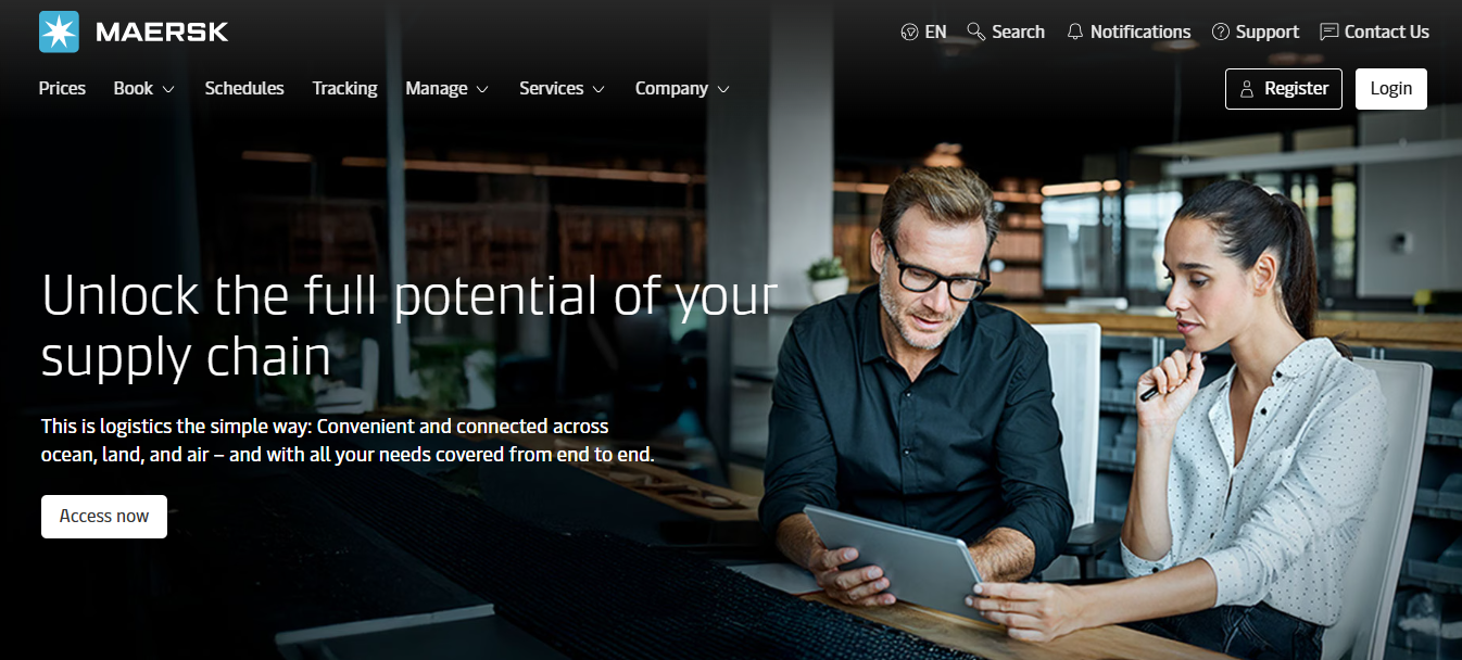 Alt text: Maersk (Hamburg Süd) Homepage