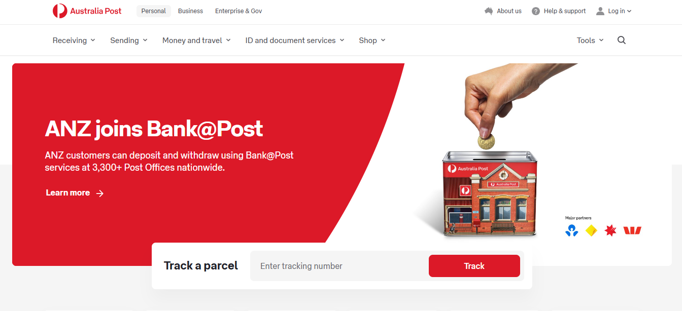 Alt text: Australia Post homepage