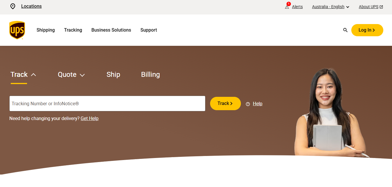 Alt text: UPS Australia homepage