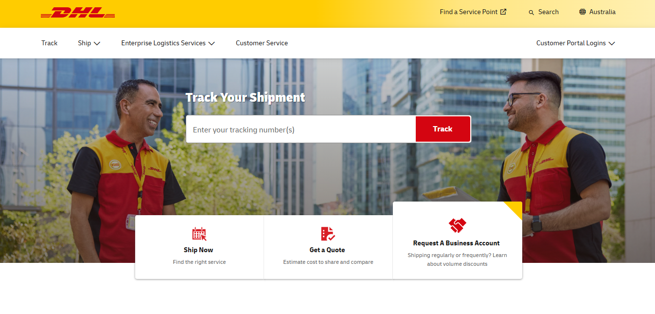 Alt text: DHL homepage