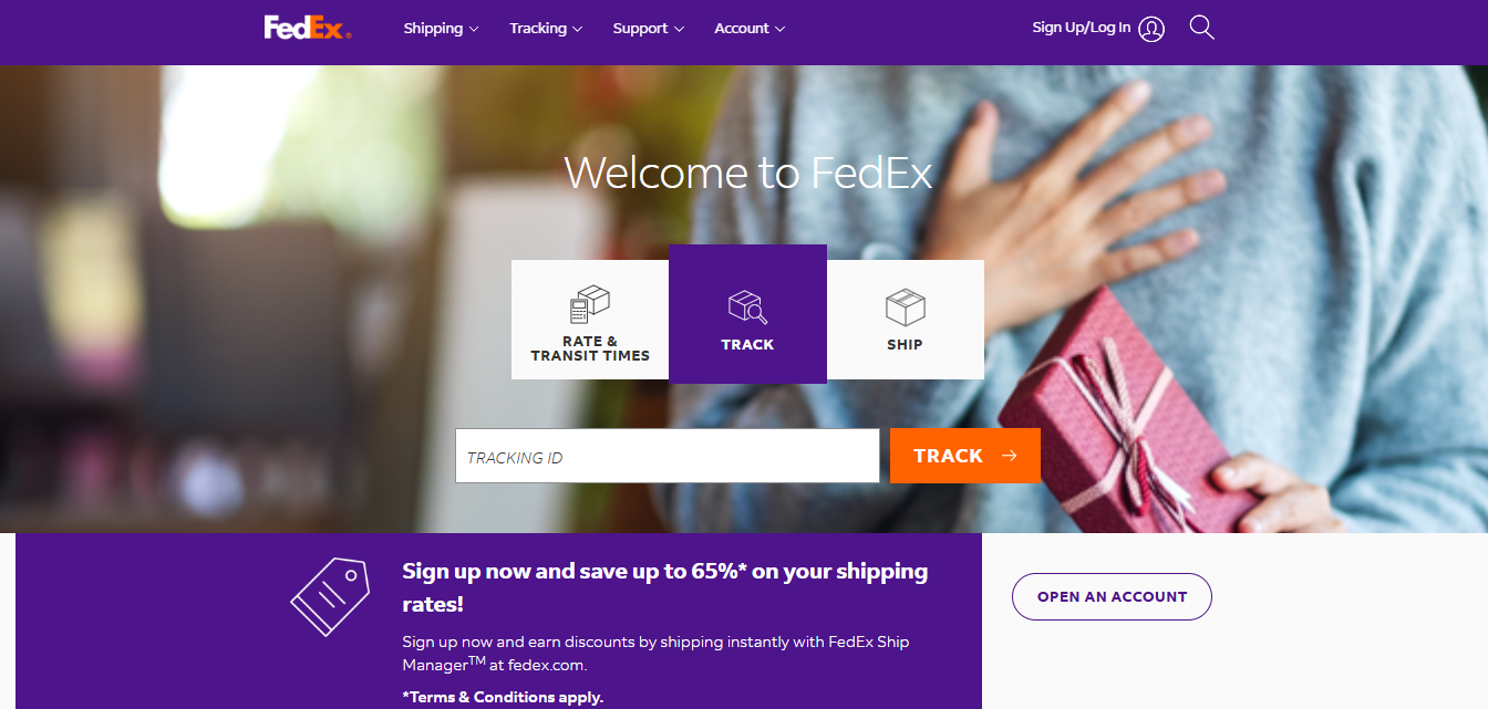 Alt text: FedEx homepage