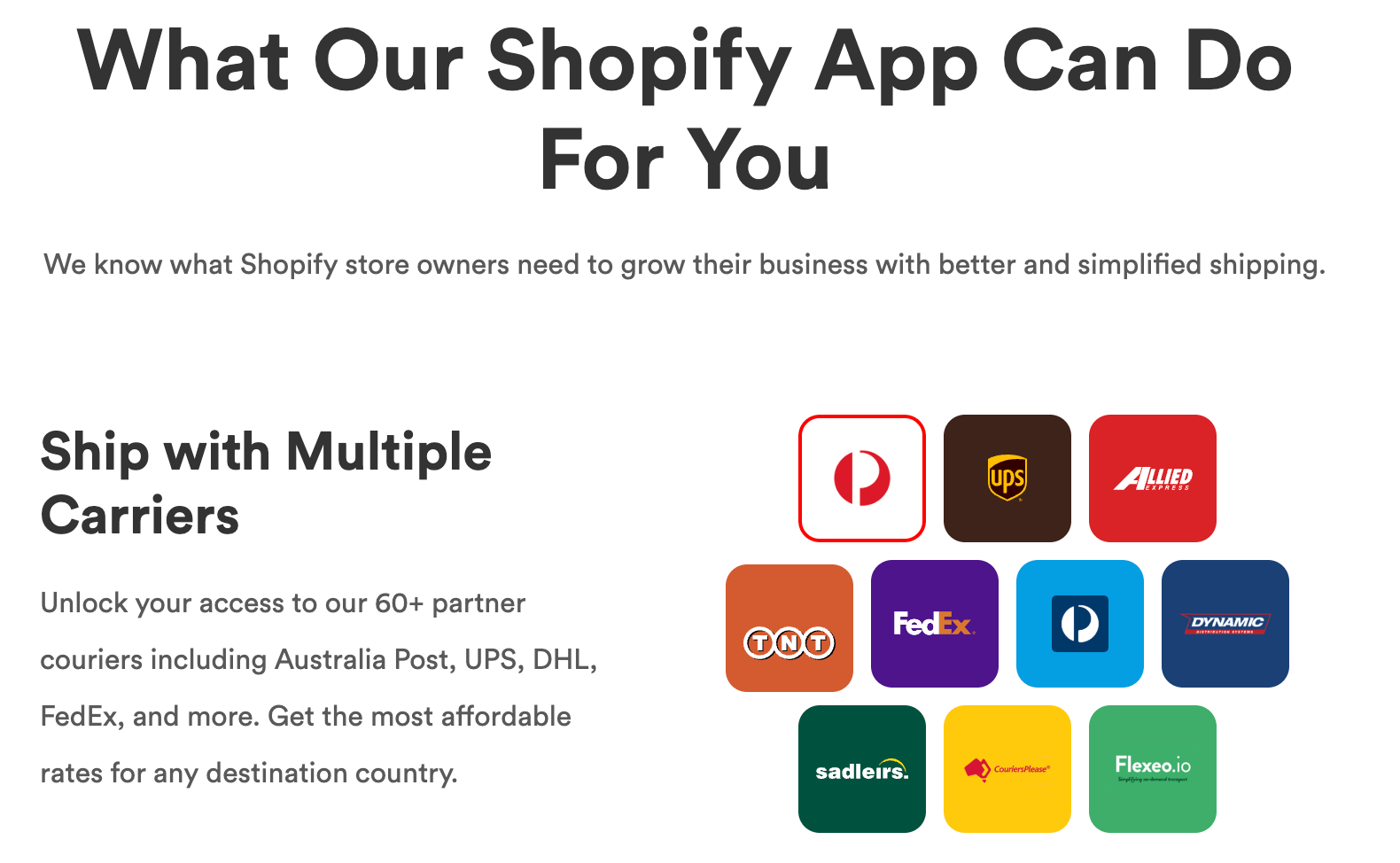 Alt text: Couriers & Freight’s Shopify app