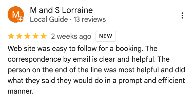 M and S Lorraine 5 star review of Couriers & Freight Australia