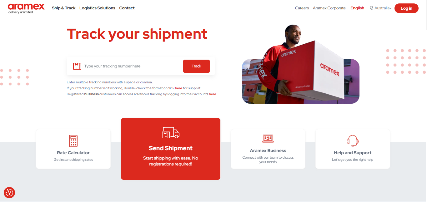Alt text: Aramex homepage