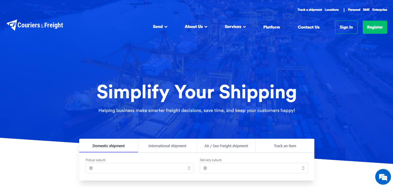 Alt text: Couriers & Freight homepage