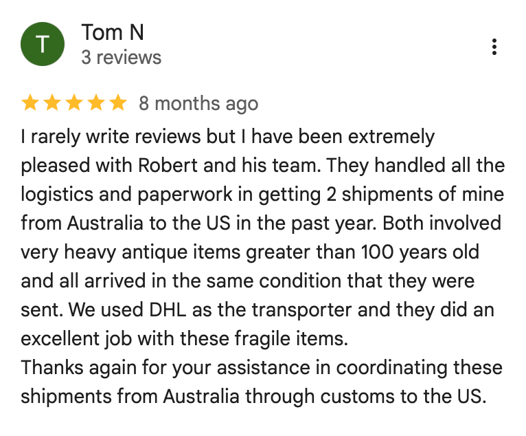 Tom N 5 star review of Couriers & Freight Australia