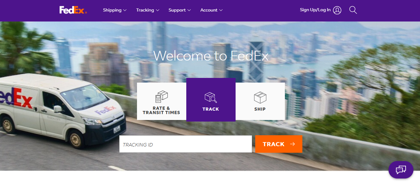 Alt text: FedEx homepage