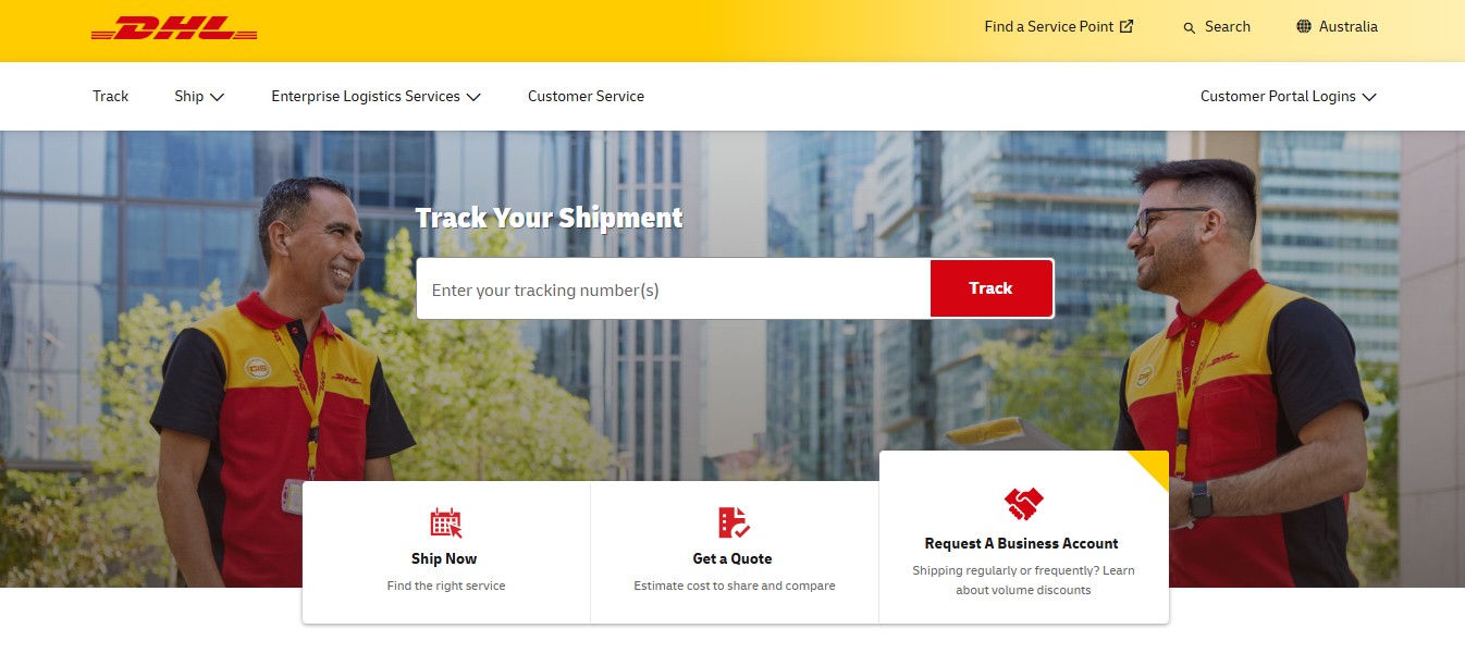 Alt text: DHL Express homepage