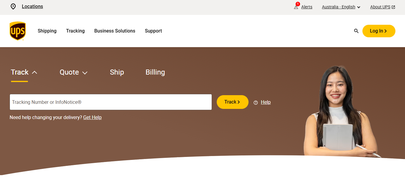 Alt text: UPS Worldwide homepage