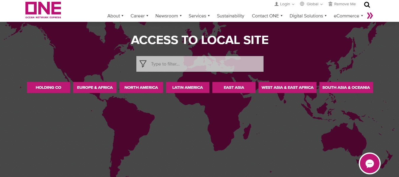 Alt text: Ocean Network Express (ONE) homepage