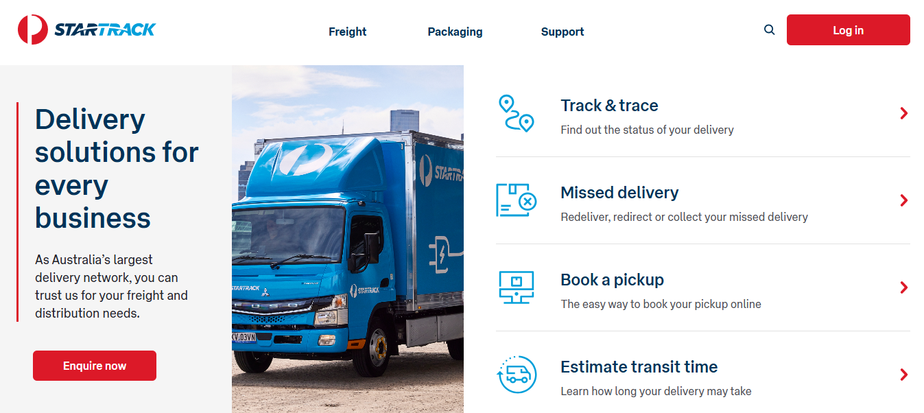 Alt text: StarTrack homepage