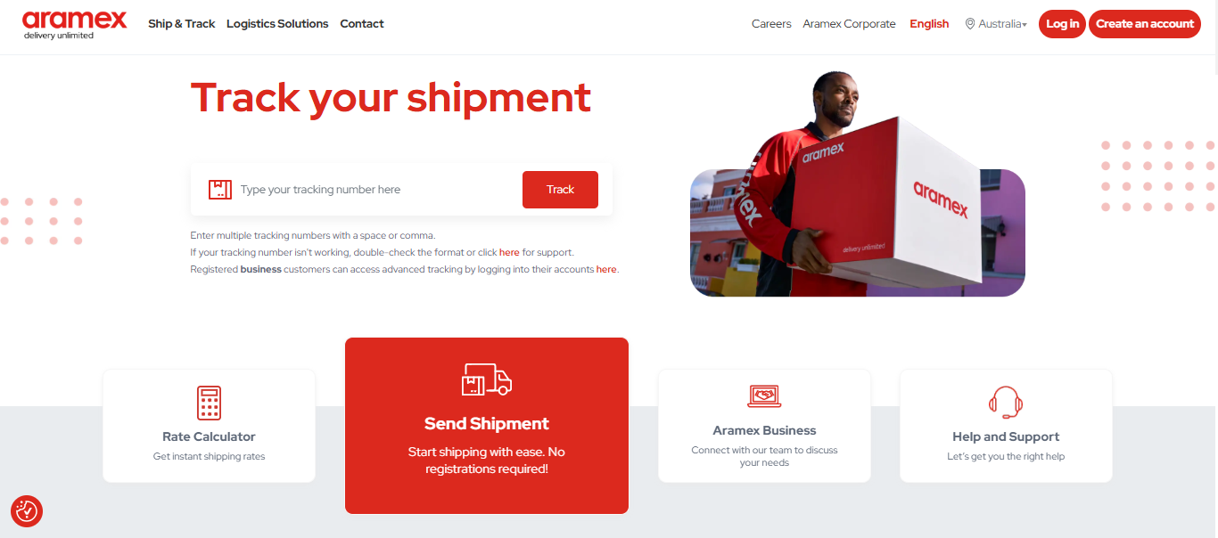 Alt text: Aramex homepage