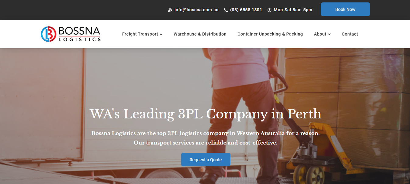Alt text: Bossna Logistics homepage
